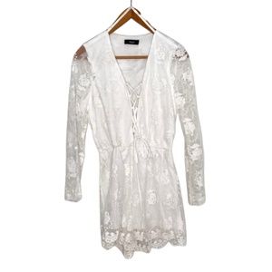 NWOT Trac White Lace Tie Up Romper Bridal